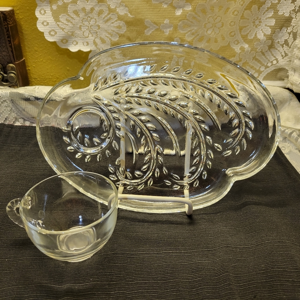 Vtg 50's Hospitality Snack Set 4 Cups/ 4 Plates NB